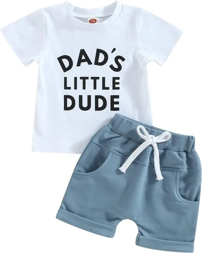 Vista 57 de Conjunto de traje de verano para bebé niño pequeño, manga corta, cuello redondo, letras impresas, lindo traje de verano, conjunto de 2 piezas