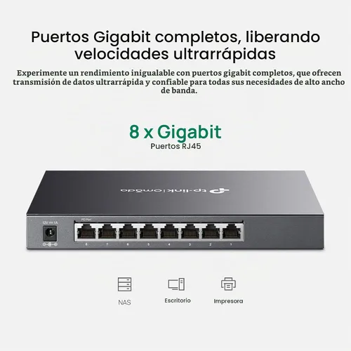 Vista 2 de TP-Link TL-SG2008 V3 8 puertos Gigabit Smart Managed Switch Omada SDN Integrado IPv6 Enrutamiento estático L2/L3/L4 QoS, IGMP y agregación