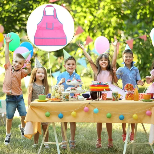 Vista 8 de GALPADA Delantal de pintura para niños, delantal de pintura, suministros de arte, delantal de plástico para niños, Rosado