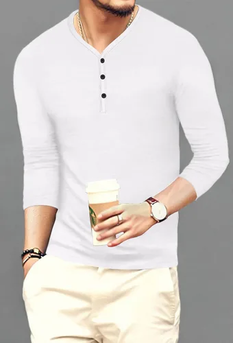 Vista 6 de MLANM Camiseta básica Henley de algodón de manga corta y larga para hombre