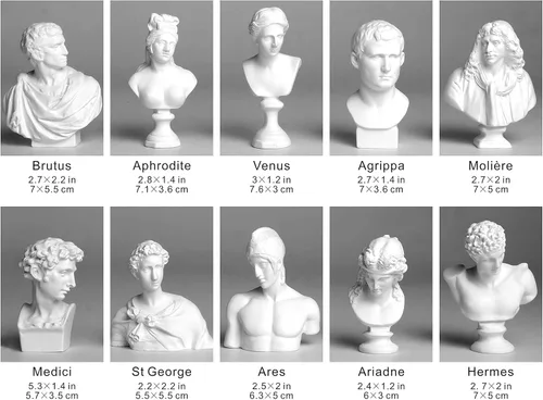 Vista 4 de Garwor Juego de 10 mini figuras de mitología griega, escultura de resina de fama mundial, estatua de busto, decoración artística para oficina