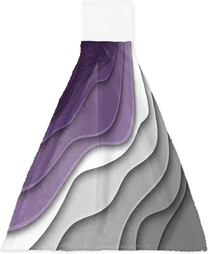 Vista 9 de Toallas de cocina con lazo para colgar, toallas de mano abstractas onduladas de color gris degradado, suaves, absorbentes, para baño, bar, hogar