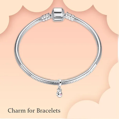 Vista 4 de NJXINJIABO Abalorio de plata de ley 925 para pulseras y collares, lindos animales, cerdo, mariposa, gusano brillante, flor, colgante, joyería