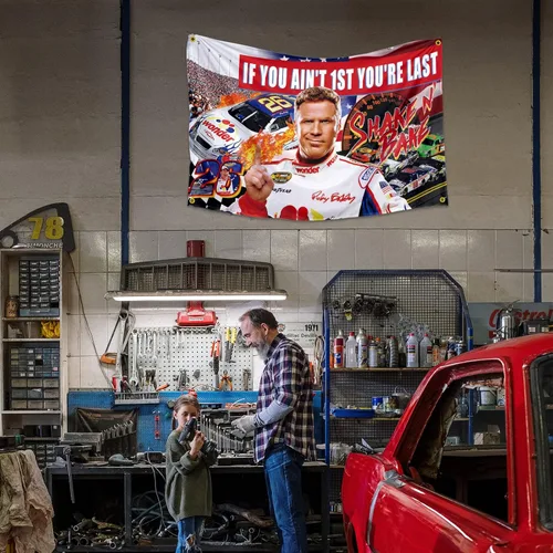 Vista 4 de Bandera de Ricky Bobby con texto en inglés "If You Ain't 1st First You're Last - Bandera de Talladega Nights, Ricky Bobby, póster divertido de 3 x 5