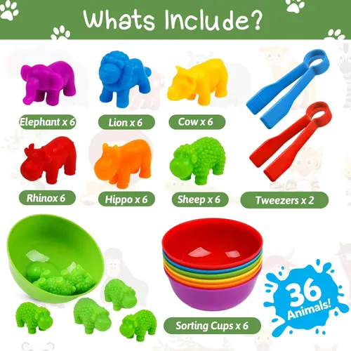 Vista 3 de Juguete de contar animales, juegos a juego con cuencos de clasificación, juguetes de clasificación para niños pequeños, actividades de aprendizaje