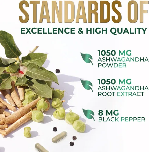 Vista 7 de Suplementos de Ashwagandha - Cápsula de Ashwagandha de 2100 mg para mujeres y hombres, apoyo natural antioxidante, extracto de raíz de Ashwa, apoyo