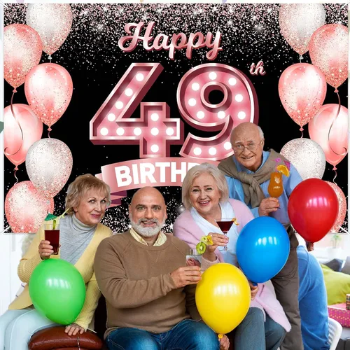 Vista 46 de Cartel de feliz cumpleaños décimo oro rosa, telón de fondo, saludos a 10 años, globos de confeti, decoración temática para niñas de 10 años
