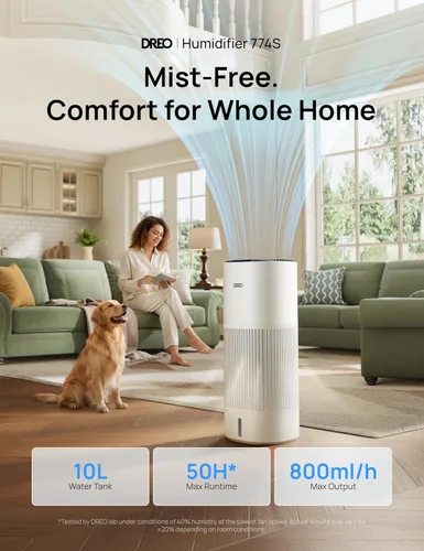 Vista 2 de DREO Humidificadores evaporativos inteligentes de 10 L para dormitorio de Blanco puro