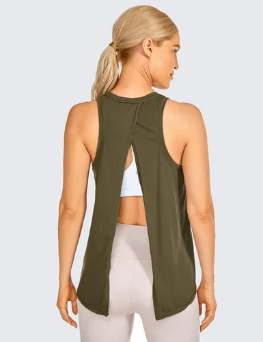 Vista 3 de CRZ YOGA Camiseta sin mangas de algodón Pima para mujer, con lazo en la espalda, cuello alto, ajuste holgado