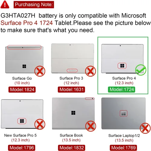 Vista 2 de Futurebatt DYNR01 G3HTA027H - Batería de repuesto para laptop Microsoft Surface Pro 4 1724 12.3 pulgadas Tablet Series G3HTA026H G3HTA027H 7.5V