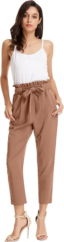 Vista 4 de KANCY KOLE - Pantalones paper bag de cintura alta y con bolsillos para mujer, con lazo, estilo casual, pantalones hasta el tobillo de la talla S a