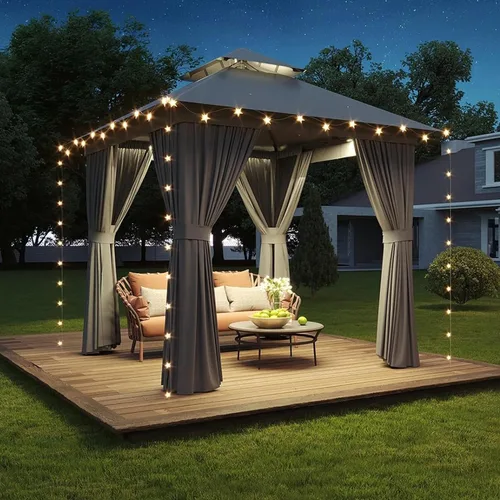 Vista 6 de Aoxun 8'x8' Outdoor Gazebo Metal Frame Canopy Tent with Curtains (Gray)