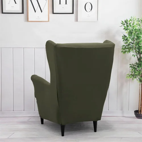 Vista 4 de Fundas para silla Wingback, 2 piezas, fundas elásticas para sillón de ala de color sólido con parte inferior elástica, protector de muebles