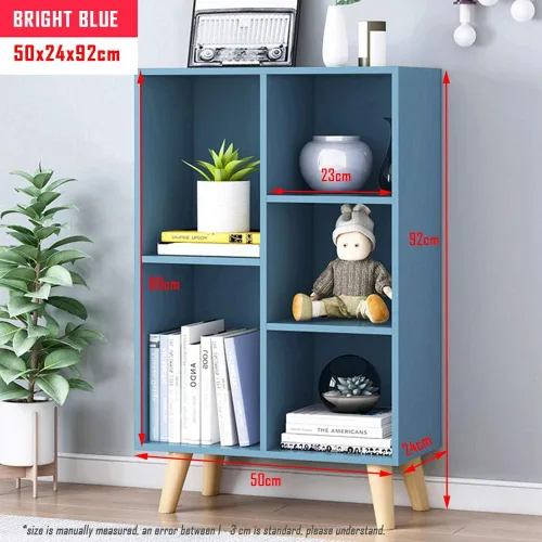 Vista 2 de IOTXY - Estantería de madera con espacios abiertos, 3 niveles, con patas, 5 cubos, color azul brillante Nordic Minimalist Style, MDF