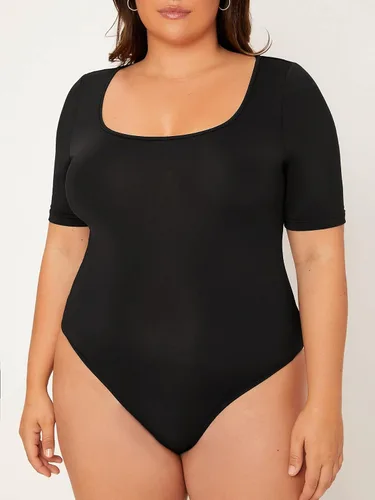 Vista 4 de SOLY HUX Womens Plus Size Bodysuit Scoop Neck Short Sleeve T Shirts Skinny One Piece Bodysuit Summer Basic Tops