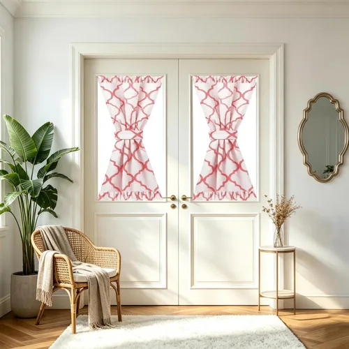 Vista 15 de NAPEARL Cortinas para puerta francesa, patrones geométricos, luz lateral para puerta delantera, lino sintético semitransparente con bolsillo Beige