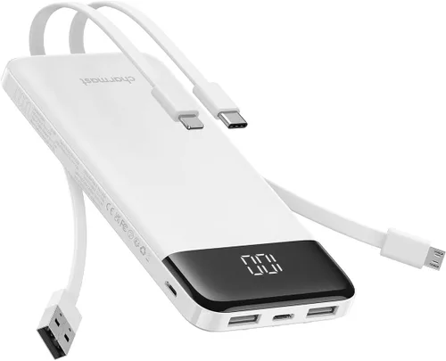 Vista 12 de Charmast Cargador portátil con cables incorporados, batería externa delgada de 10,000 mAh, cargador externo de alta velocidad con puerto USB C
