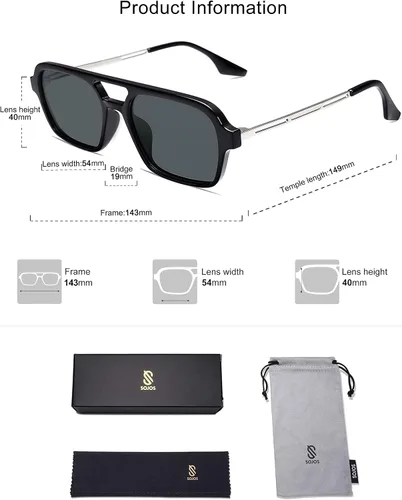 Vista 20 de SOJOS Vintage Polarized Aviator Sunglasses for Women Men 70s Retro Flat Narrow Rectangular Womens Glasses SJ2186