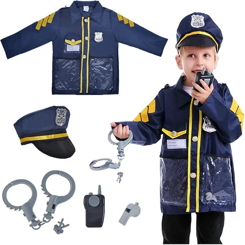 Vista 2 de TOPTIE Ropa de vestir de oficial de policía para niños con accesorios uniformes de juego de rol de carrera color blanco Blanco