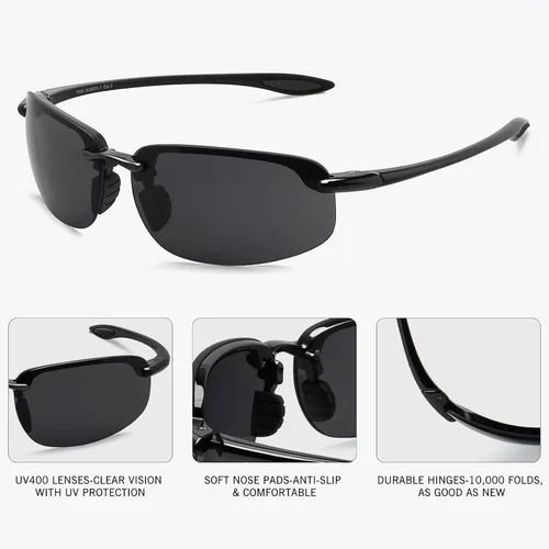 Vista 3 de WISTON Lentes de sol polarizados deportivos para hombres y mujeres, marco sin montura Tr90 para correr, pescar, béisbol, conducir, W8001