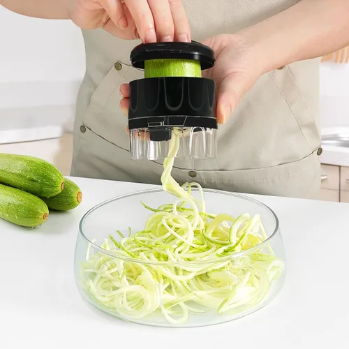 Vista 6 de Rebanador cortador en espiral de verduras 3 en 1, fabricante ajustable de fideos de calabacín y zanahoria, cortador en espiral de pepino