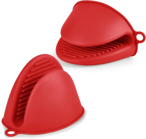 Vista 9 de AUAUY Mini manoplas para horno, 2 manoplas de horno pequeñas de 428.0 °F/428°F resistentes al calor con superficie antideslizante y guantes de lazo