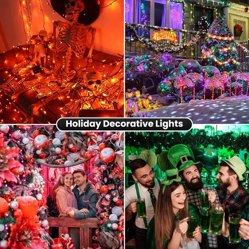 Vista 3 de Toodour - Guirnalda de luces RGB para Halloween, 33 pies, 100 luces LED naranja y morado