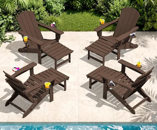 Vista 12 de SERWALL Silla Adirondack ajustable plegable HDPE con reposapiés, Aruba