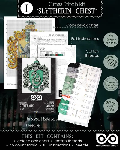 Vista 4 de Personalized.Design Kits de punto de cruz de conteo 'Hgwrts House Crests' - Juego de 5 kits de bordado para adultos Escudos 5 en 1 Hogwarts House