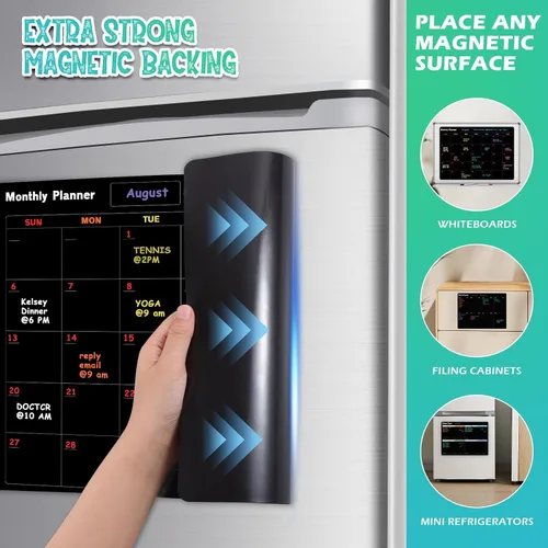 Vista 5 de Juego de calendario de pizarra blanca negra para nevera (paquete de 3), 1 tabla magnética de tareas y 1 planificador semanal para refrigerador, 1