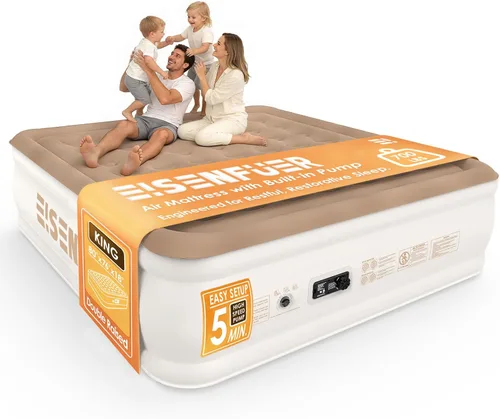 Vista 15 de Colchón de aire Queen con bomba incorporada, colchón inflable Beige Camel