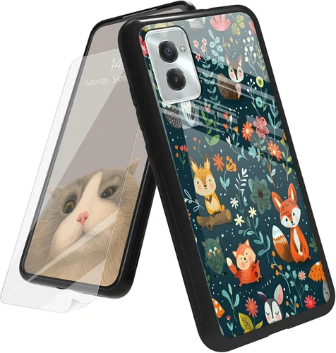 Vista 55 de Funda para Motorola Moto G Play 4G 2024 con protector de pantalla, parte trasera de vidrio templado + funda de silicona suave TPU absorción