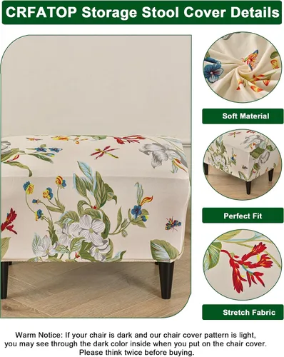 Vista 3 de CRFATOP Funda para silla otomana, fundas grandes para silla otomana, fundas impresas rectangulares para taburete de almacenamiento, reposapiés