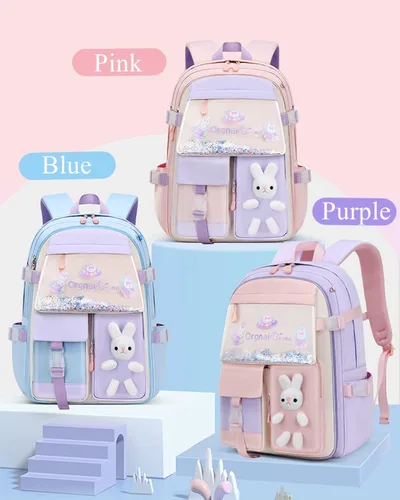 Vista 7 de EKUIZAI Kawaii Colorido Casual Niñas Mochila Escuela Primaria Mochila Dulce y Linda Mochila Infantil con Encanto, Púrpura-L
