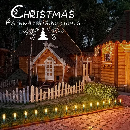 Vista 2 de Brightown Tira de luces LED estilo sendero de Navidad para exteriores; tira de 20 luces LED C9 de 25.7 pies con 20 estacas interconectables y a