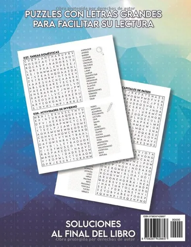 Vista 2 de Sopa de Letras Para Adultos en Español con Letra Grande Gran Colección 4 en 1 con 8000+ Palabras y 400+ Puzles - Spanish Word Search For Adults