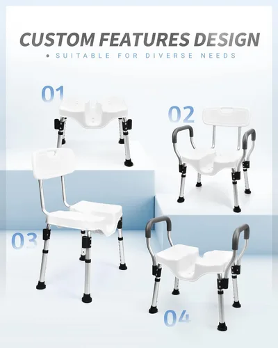 Vista 6 de Sangohe Silla de ducha - Sillas de ducha para ducha interior - Asiento en forma de U Asiento de ducha resistente - Sillas de ducha con brazos