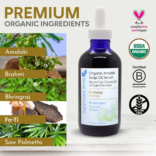 Vista 3 de Blue Beautifly Aceite orgánico Amla para suero del cuero cabelludo, fortalece los folículos pilosos, restaura el crecimiento y trata la caspa