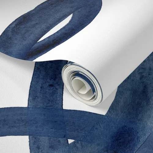 Vista 2 de Muestras de papel tapiz autoadhesivo – Círculos extra grandes, color azul marino y blanco, papel pintado extraíble personalizado por Spoonflower