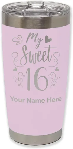Vista 26 de LaserGram Taza aislada al vacío de 20 onzas, My Sweet 16, grabado personalizado incluido (gris)