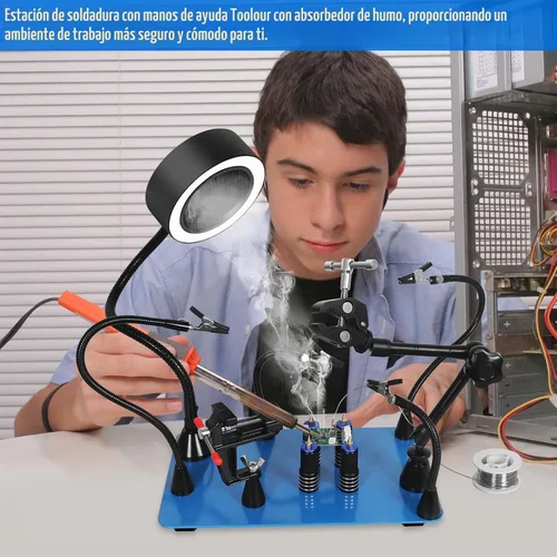 Vista 7 de Toolour Manos magnéticas que ayudan a soldar herramientas de tercera mano con luz extractora de humos de soldadura, abrazadera de tornillo
