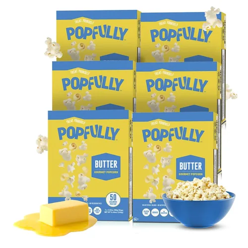Vista 22 de POPFULLY Palomitas 94% libres de grasa totalmente explotadas, bolsas para compartir, sabor a mantequilla ligera, gran explosión, bolsas