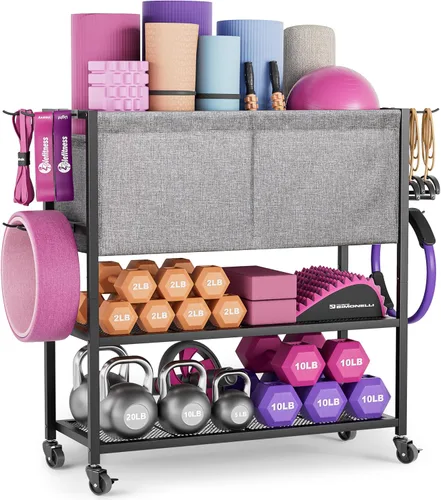 Vista 9 de Estante de Almacenamiento para Esterilla de Yoga, Equipo de Gimnasio en Casa, Organizador de Equipo de Entrenamiento, Soporte para Esterilla de Yoga