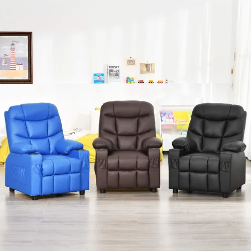 Vista 9 de Costzon Silla reclinable para niños con soporte para tazas, silla de salón de cuero ajustable con reposapiés y bolsillos laterales para habitación