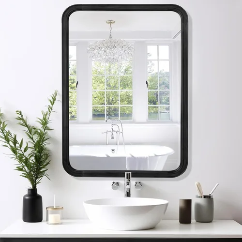 Vista 21 de WallBeyond - Espejo de madera de 18x24 pulgadas para baño, espejo de pared con marco de madera estilo granja, espejo rectangular montado en la pared