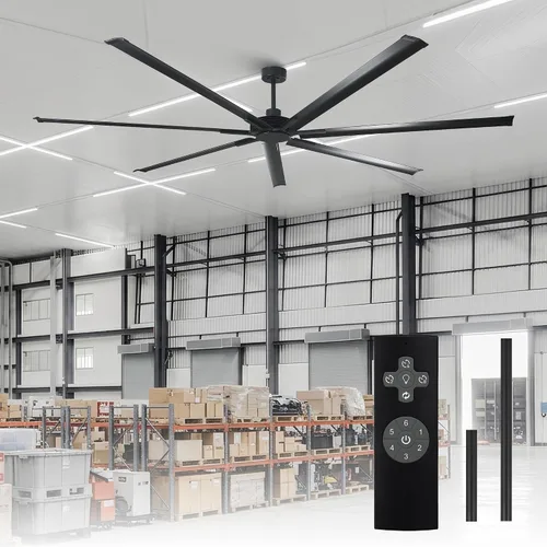 Vista 16 de Ventilador de techo grande de 84 pulgadas sin luz, ventilador de techo negro con certificación ETL