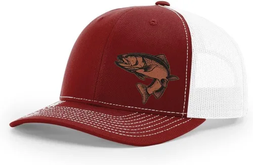 Vista 6 de Sombrero de pesca de trucha con parche de cuero grabado láser Richardson 112 Snapback Trucker Cap