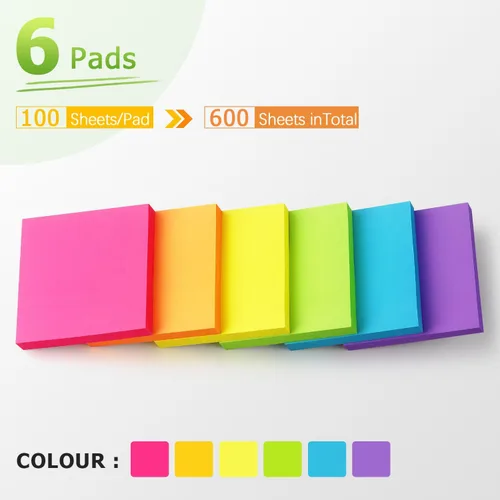Vista 3 de Notas adhesivas emergentes de 3 x 3 pulgadas, colores brillantes, 6 blocs por paquete, 100 hojas/bloc, total de 600 hojas 6 almohadillas