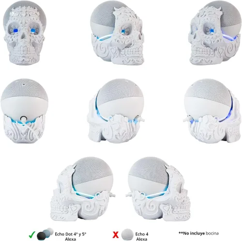 Vista 2 de impremli Base para Alexa Echo Dot 4G y 5G tipo calavera ornamental (blanco granito)