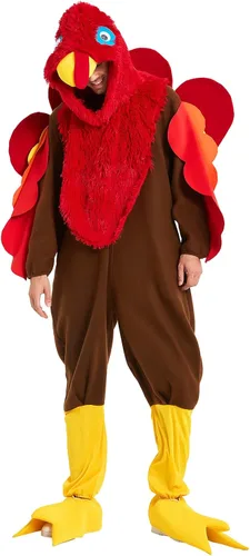 Vista 2 de Disfraz de pavo para adulto, Acción de Gracias, Halloween, traje de cosplay, traje divertido de 3 piezas para hombres y mujeres, fiesta de vacaciones